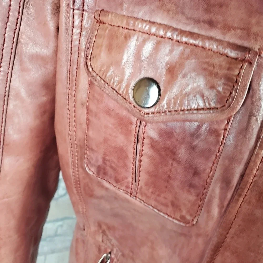 Di Capra Int Moto  Leather Jacket Mottled Two Tone Oxblood Size Small - Picture 5 of 16